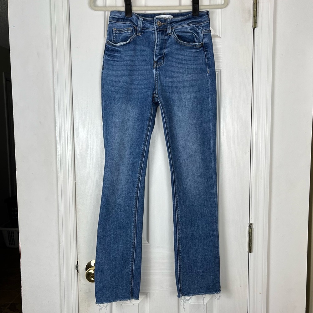Lovervet by Vervet Masterfully High Rise Slim Straight Raw Hem Jeans